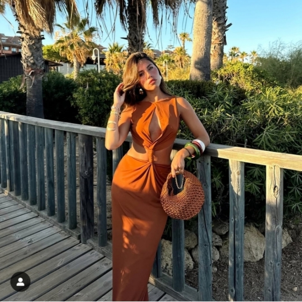 Zara Cut Out Maxi Dress Brown SizeM - Picture 11 of 13